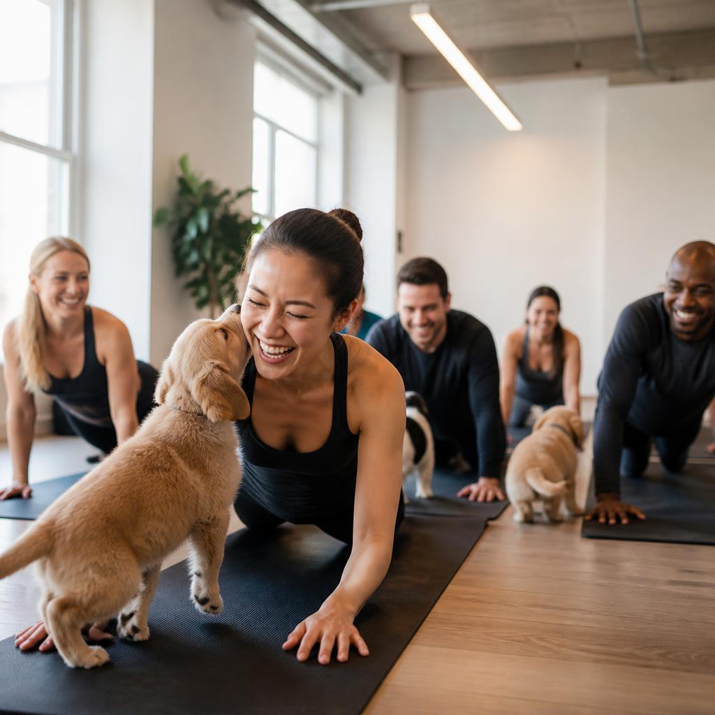 Corporate puppy yoga class